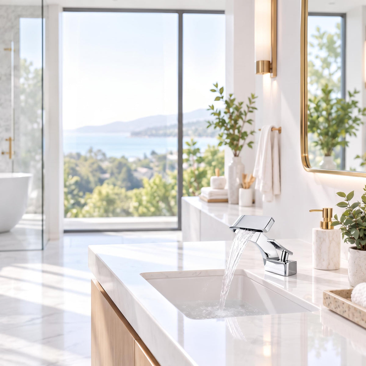 Waterfall Basin Mixer Tap – Solid Brass Modern Bathroom Sink Faucet