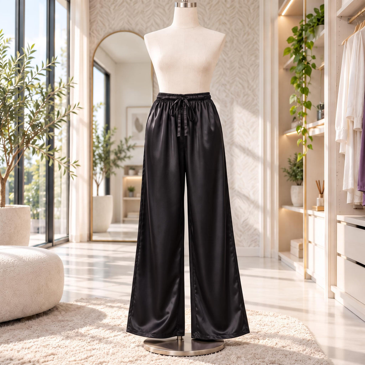 Elegant Flowing Wide Leg Silk Pants for Women