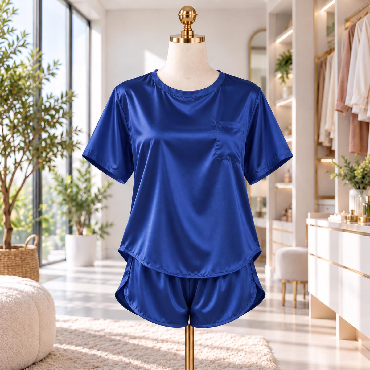 Mulberry Silk Pajama Set for Women with Short Sleeve Top