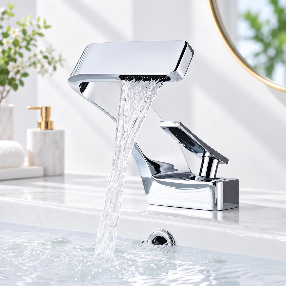 Waterfall Basin Mixer Tap – Solid Brass Modern Bathroom Sink Faucet
