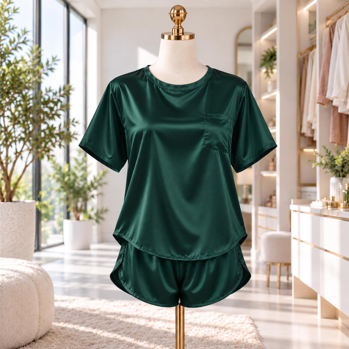 Mulberry Silk Pajama Set for Women with Short Sleeve Top