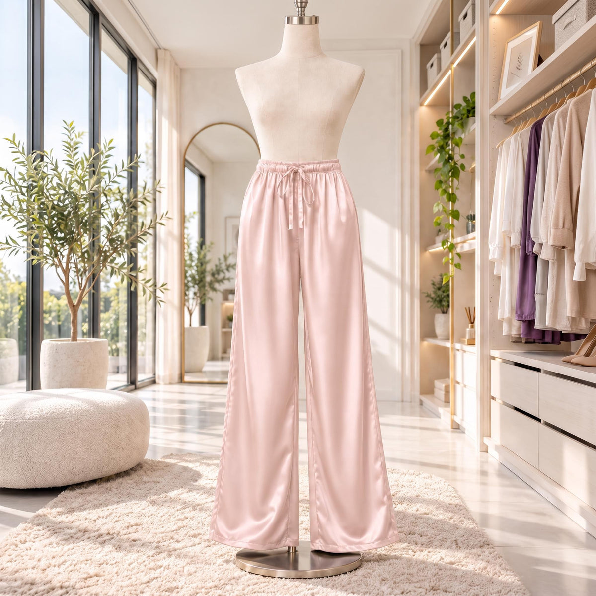 Elegant Flowing Wide Leg Silk Pants for Women