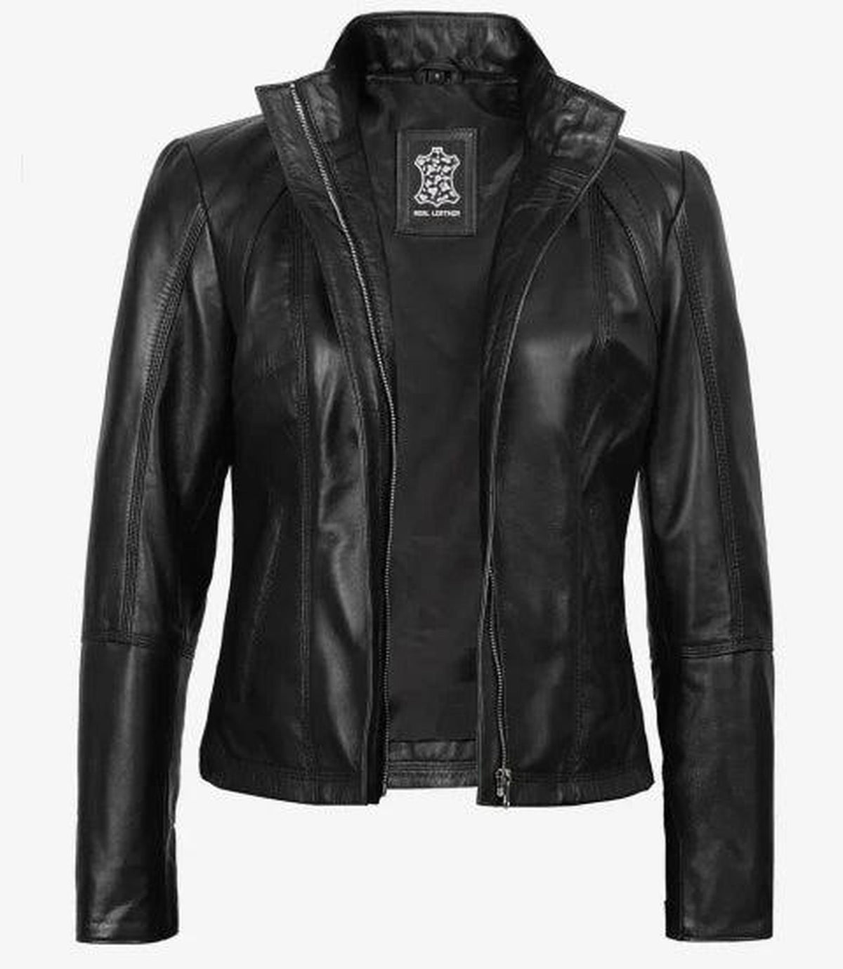 Acerra Women's Slim Fit Black Leather Biker Jacket-Leather Jackets-Glompi-Glompi