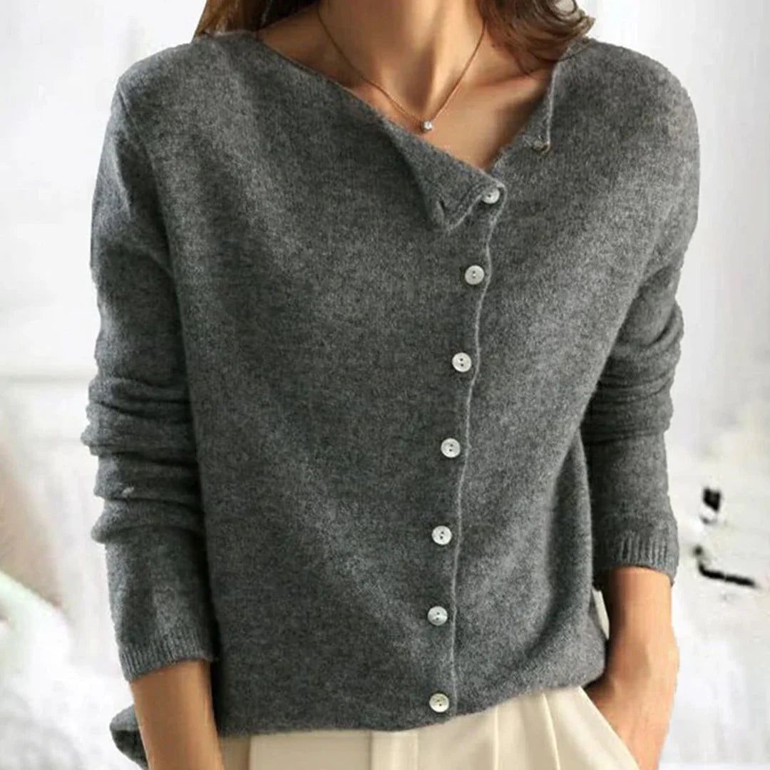Asymmetric Knit Cardigan with Scoop Neckline for Women 1