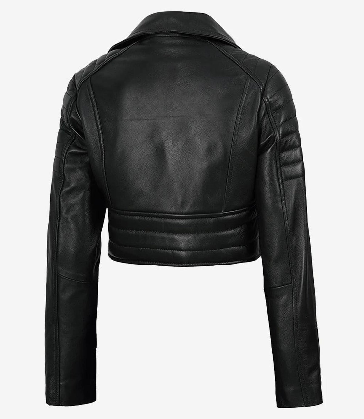 Asymmetrical Black Cropped Leather Biker Jacket-Leather Jackets-Glompi-Glompi