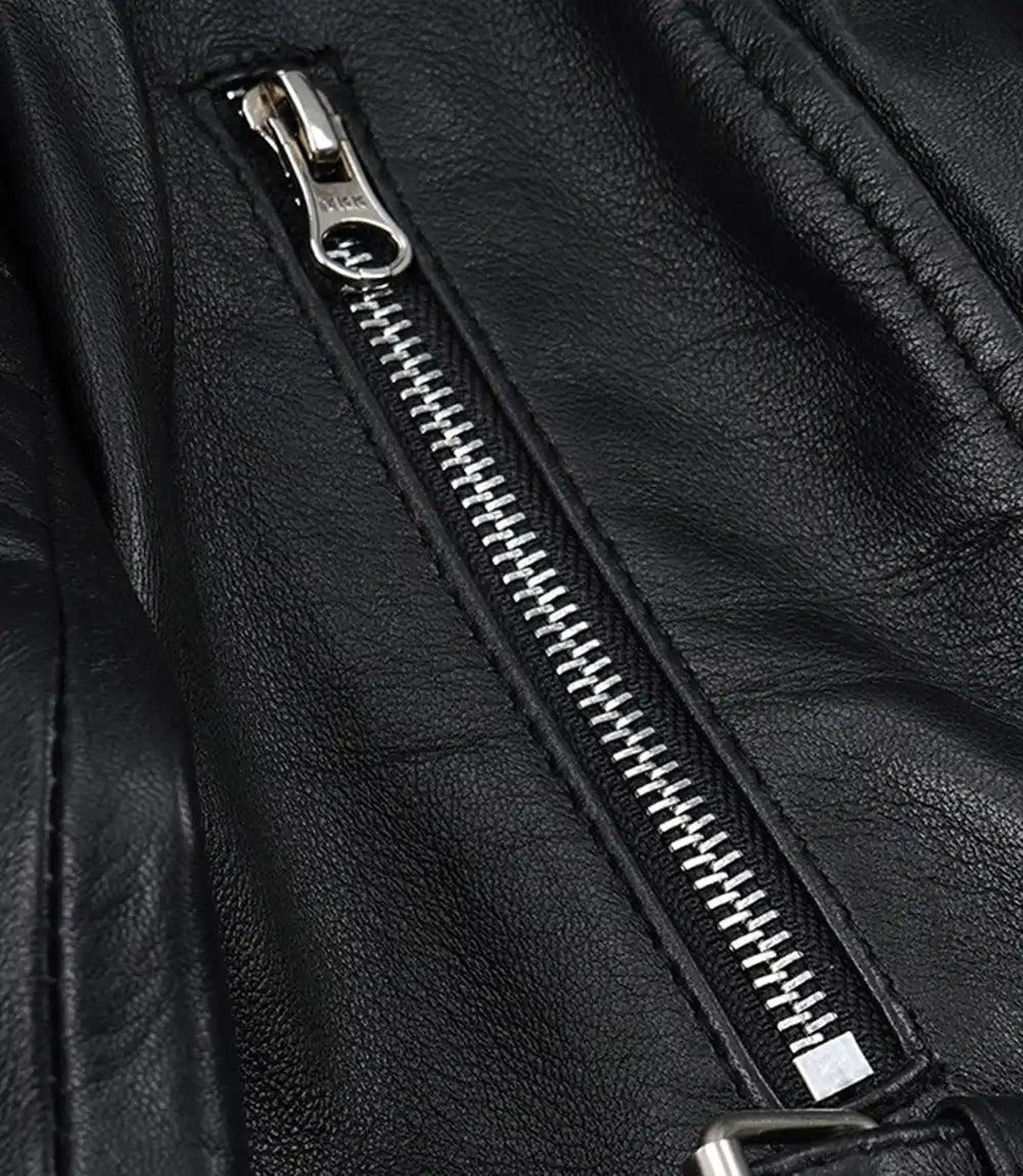 Asymmetrical Black Cropped Leather Biker Jacket-Leather Jackets-Glompi-Glompi