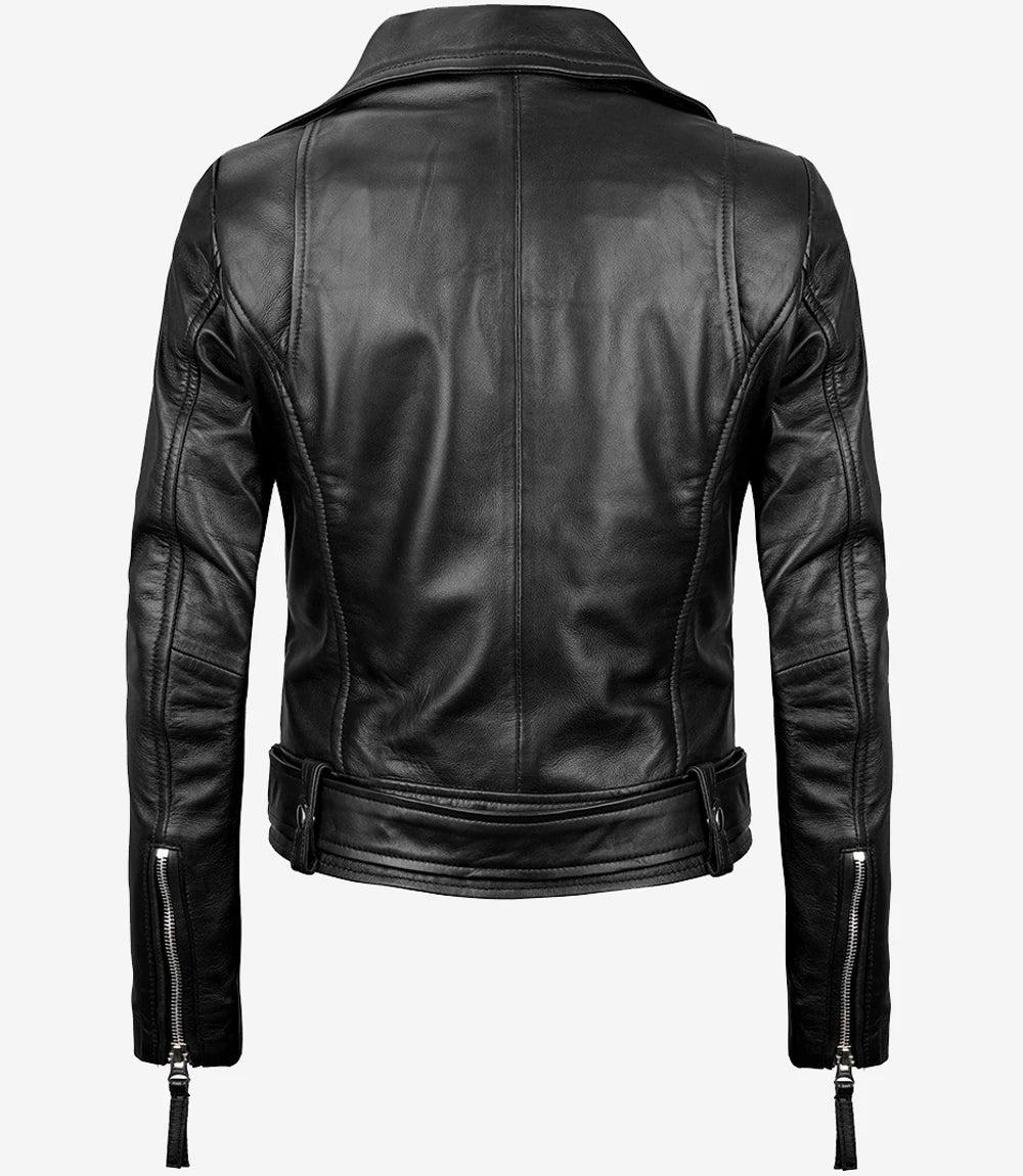 Asymmetrical Black Leather Biker Jacket for Women-Leather Jackets-Glompi-Glompi