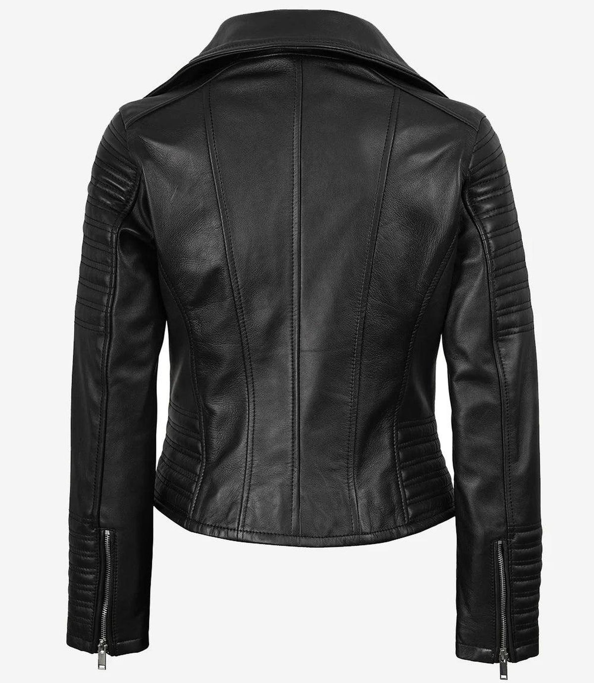 Asymmetrical Black Leather Biker Jacket for Women-Leather Jackets-Glompi-Glompi