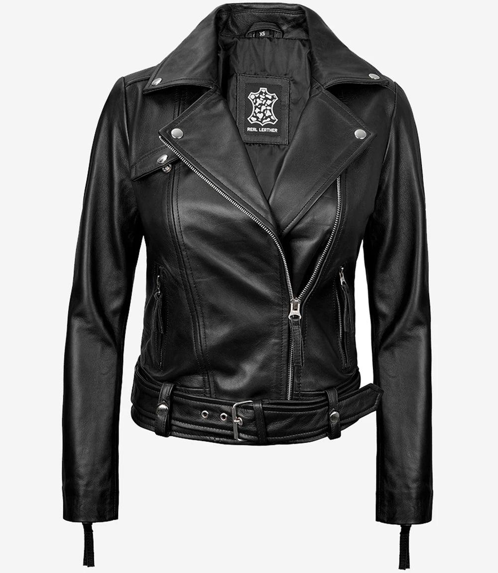 Asymmetrical Black Leather Biker Jacket for Women-Leather Jackets-Glompi-XS-Glompi