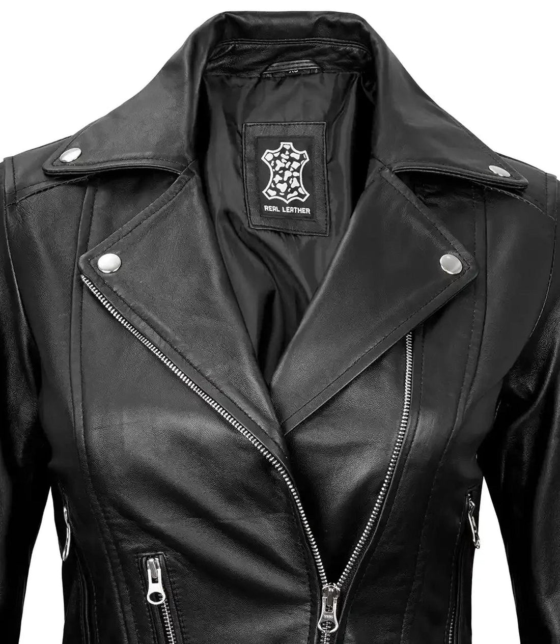 Asymmetrical Black Leather Biker Jacket with Belt 2