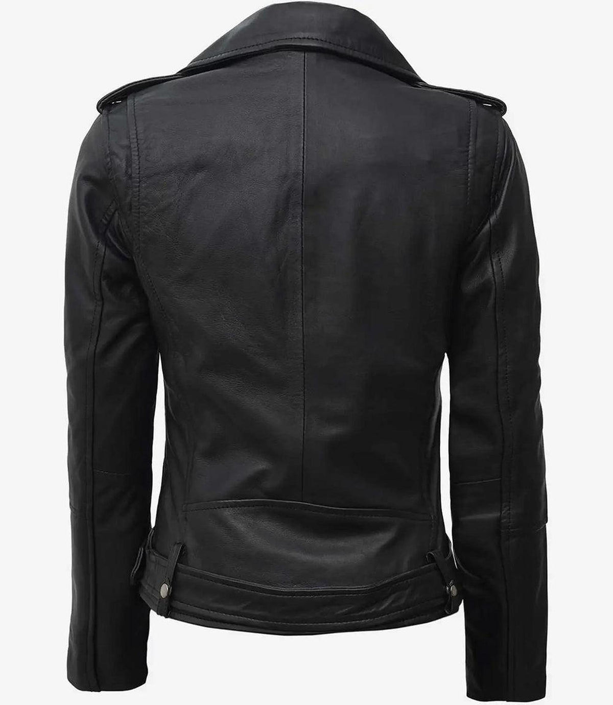 Asymmetrical Black Leather Biker Jacket with Belt-Leather Jackets-Glompi-Glompi