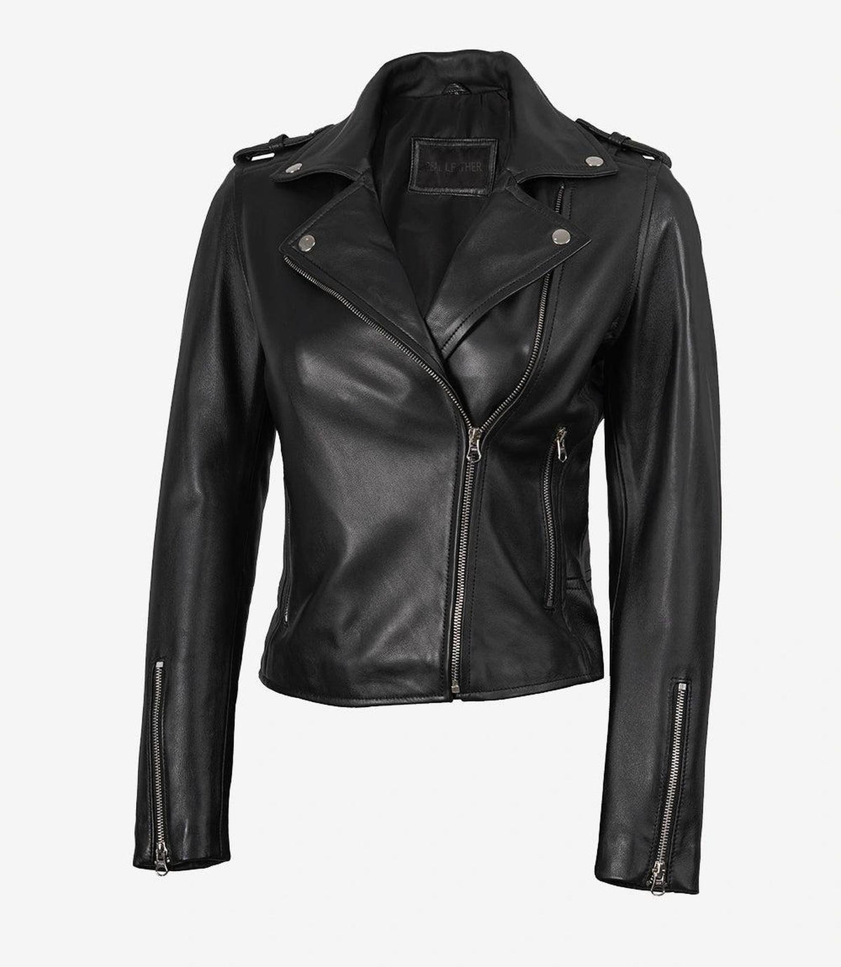 Asymmetrical Black Leather Jacket for Women-Leather Jackets-Glompi-XS-Glompi