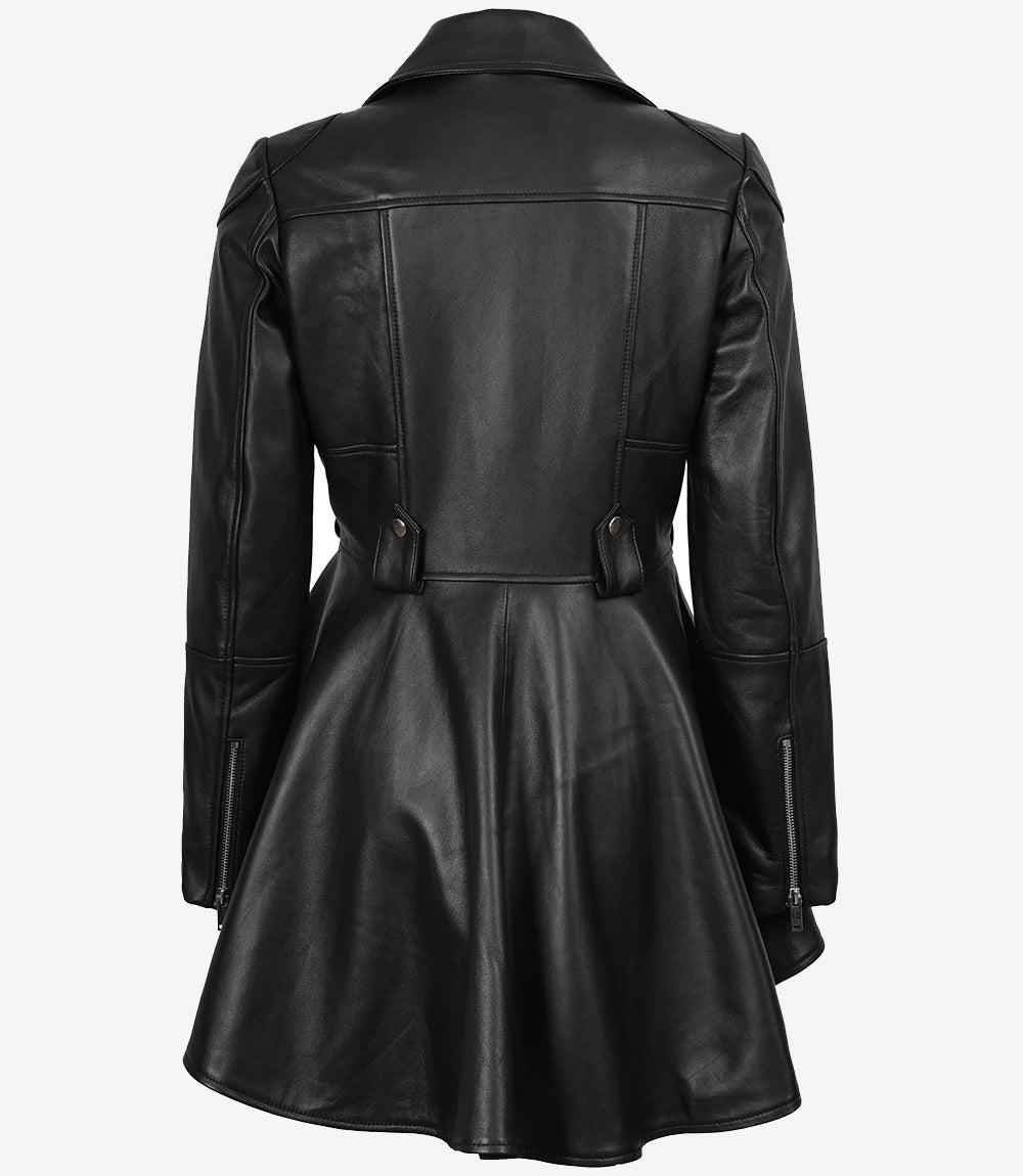 Asymmetrical Black Leather Jacket for Women with Peplum Waist-Leather Jackets-Glompi-Glompi