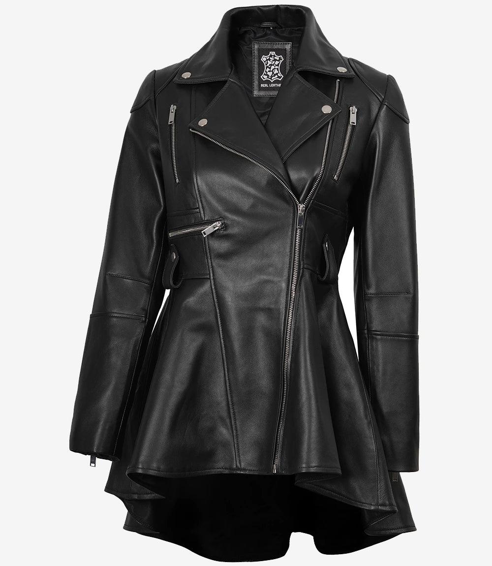 Asymmetrical Black Leather Jacket for Women with Peplum Waist-Leather Jackets-Glompi-XS-Glompi