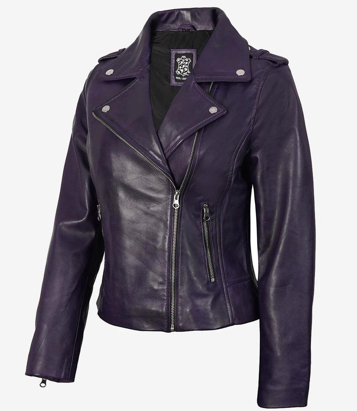 Asymmetrical Purple Leather Biker Jacket for Women 4