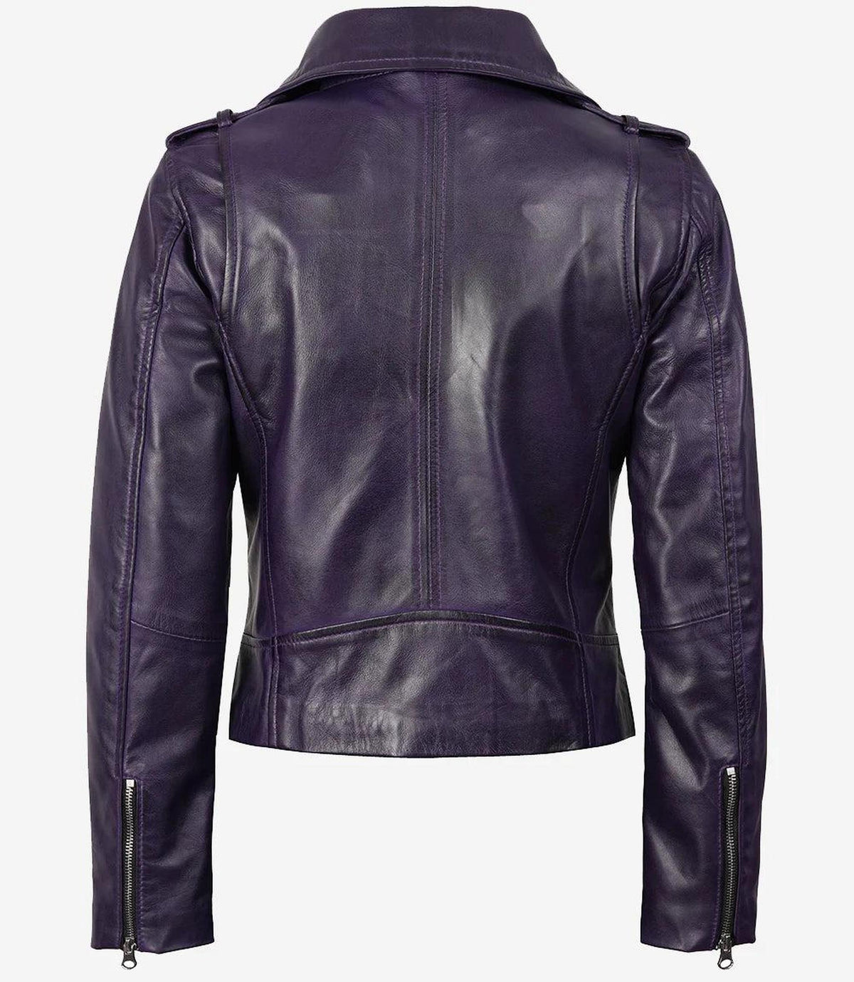 Asymmetrical Purple Leather Biker Jacket for Women 5