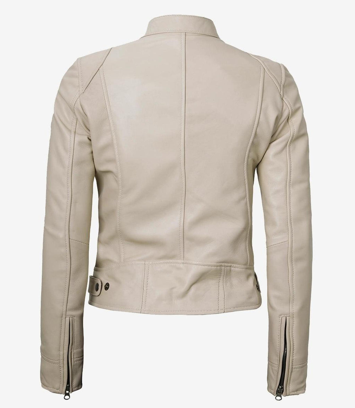 Beige Lambskin Leather Jacket for Women with Snap Tab Collar-Leather Jackets-Glompi-Glompi