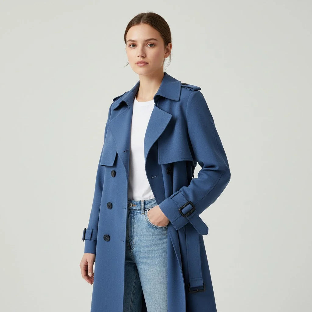 Belted Cotton Trench Coat for Women - Stylish and Versatile Outerwear 1