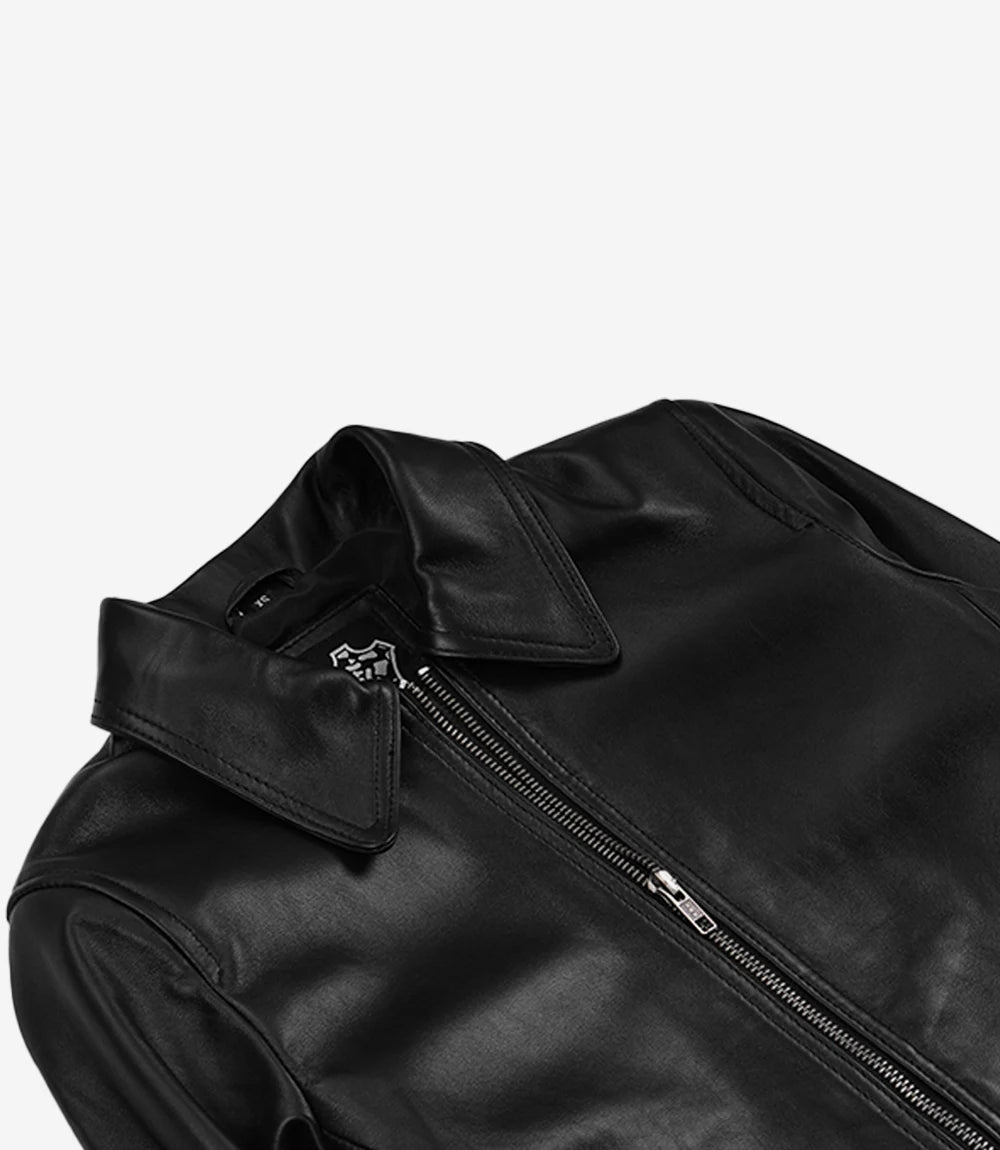 Black Lambskin Leather Women's Jacket with Classic Collar-Leather Jackets-Glompi-Glompi