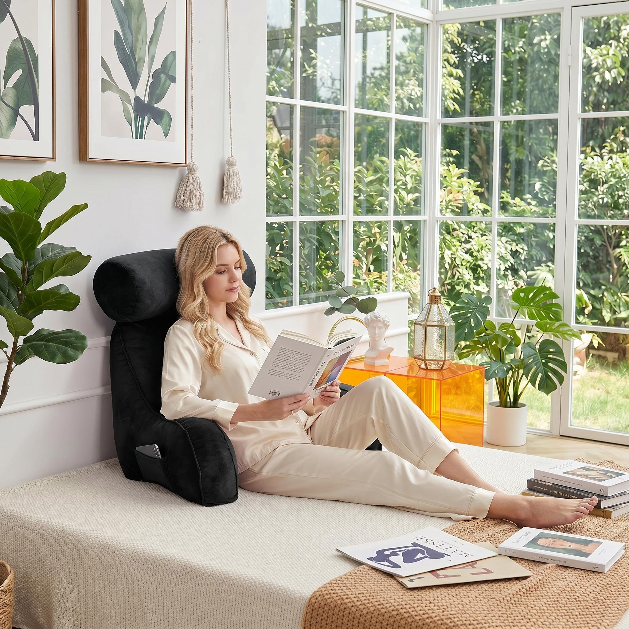 Adjustable Backrest Pillow with Arms for Bed