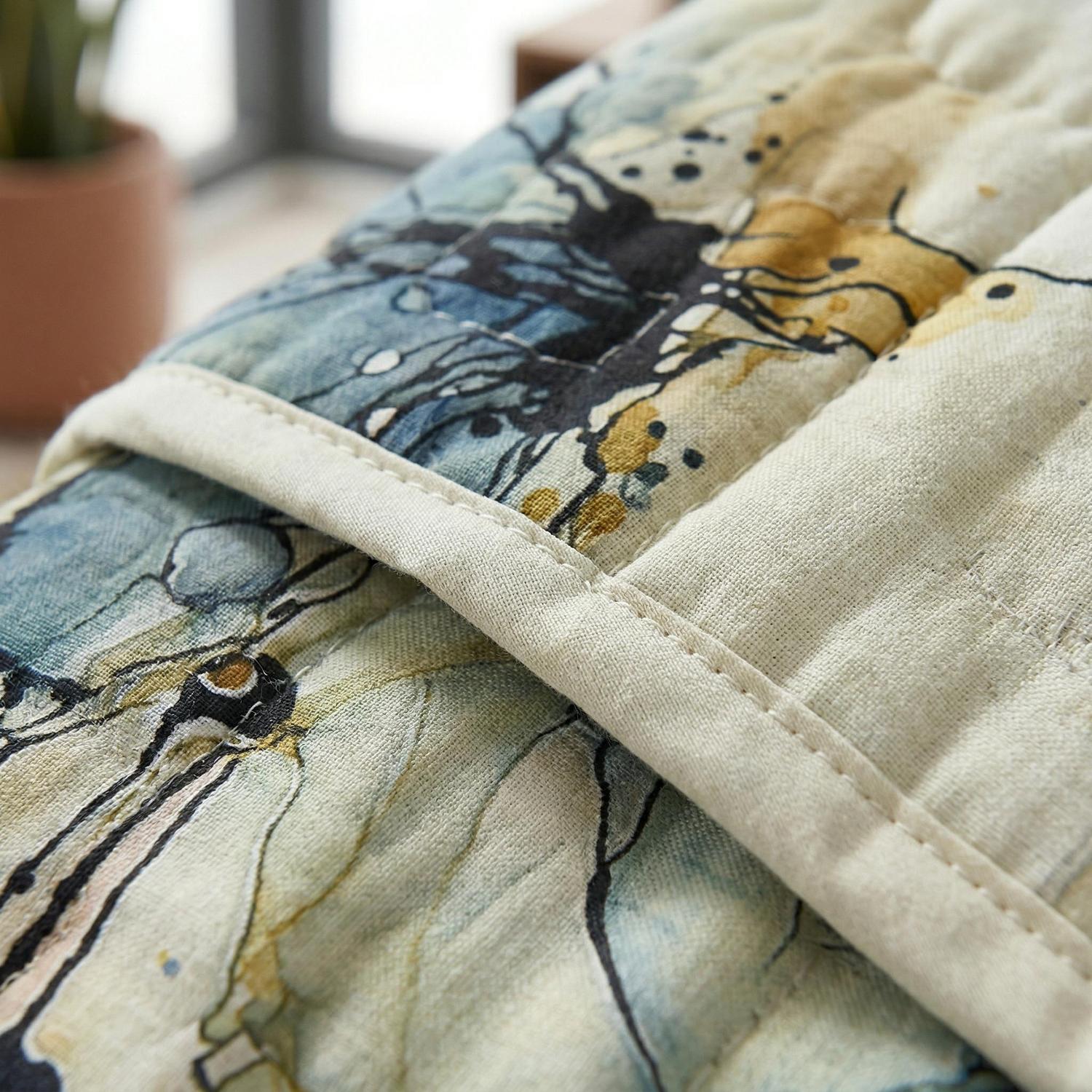 Blue floral elegant quilt set with modern aesthetic, soft microfiber, and durable stitching.