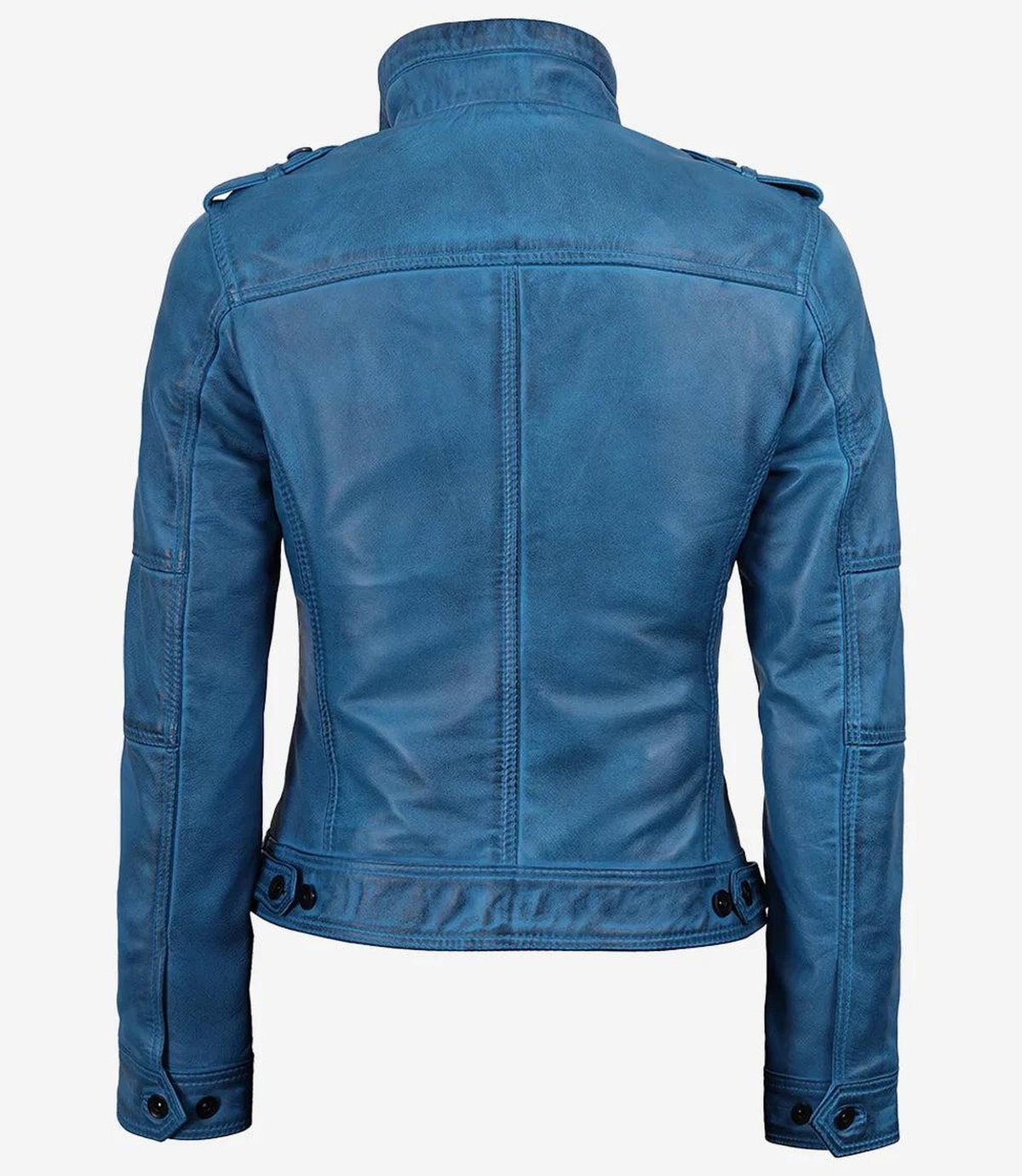 Blue Waxed Lambskin Leather Jacket for Women-Leather Jackets-Glompi-Glompi