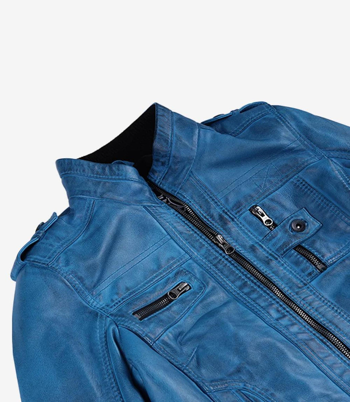Blue Waxed Lambskin Leather Jacket for Women-Leather Jackets-Glompi-Glompi