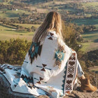 Boho Chic Camping Blanket - Cotton Linen Travel Rug with Tassels