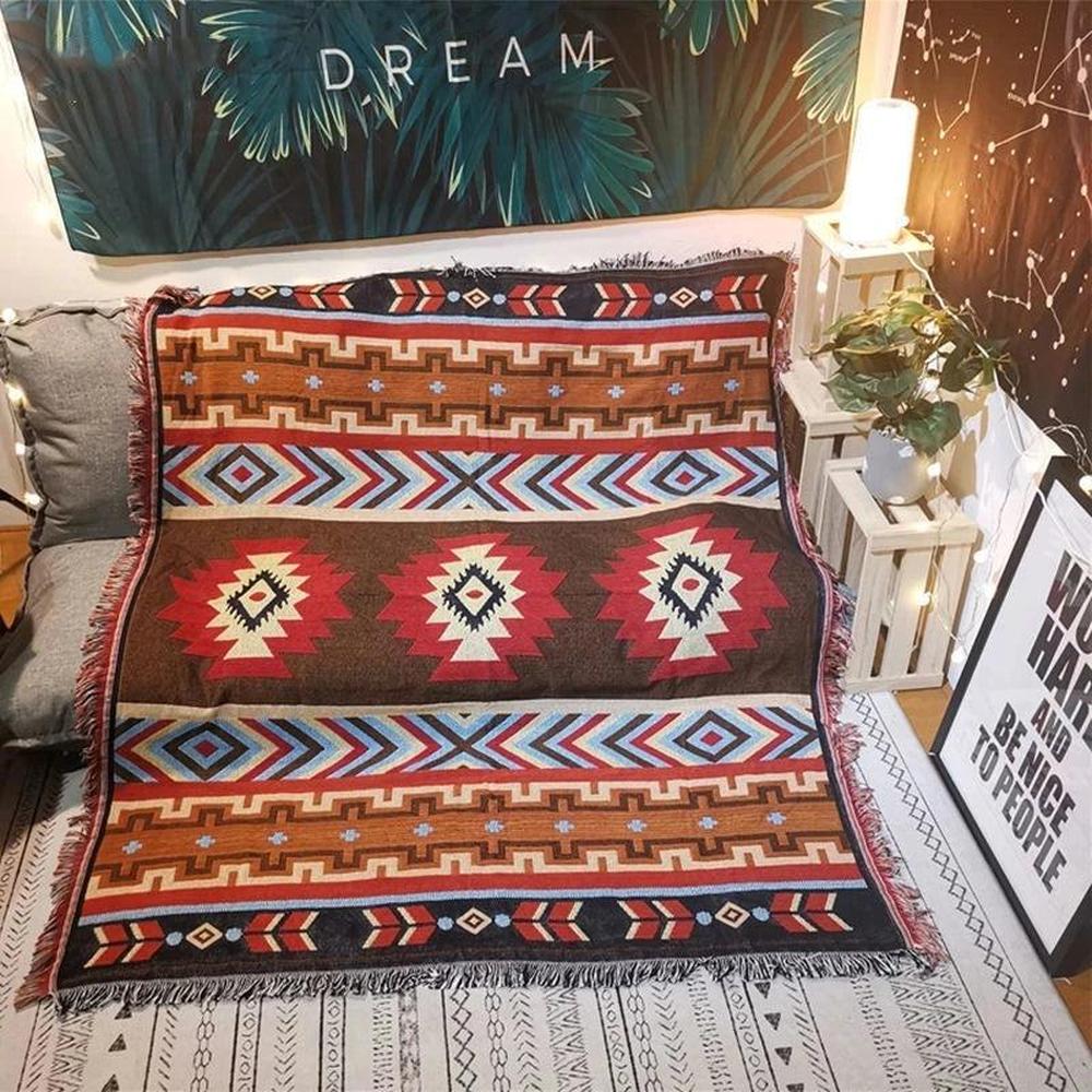 Boho Chic Camping Blanket - Cotton Linen Travel Rug with Tassels