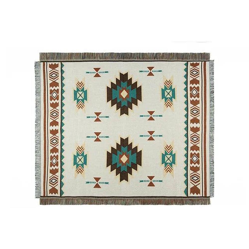 Boho Chic Camping Blanket - Cotton Linen Travel Rug with Tassels