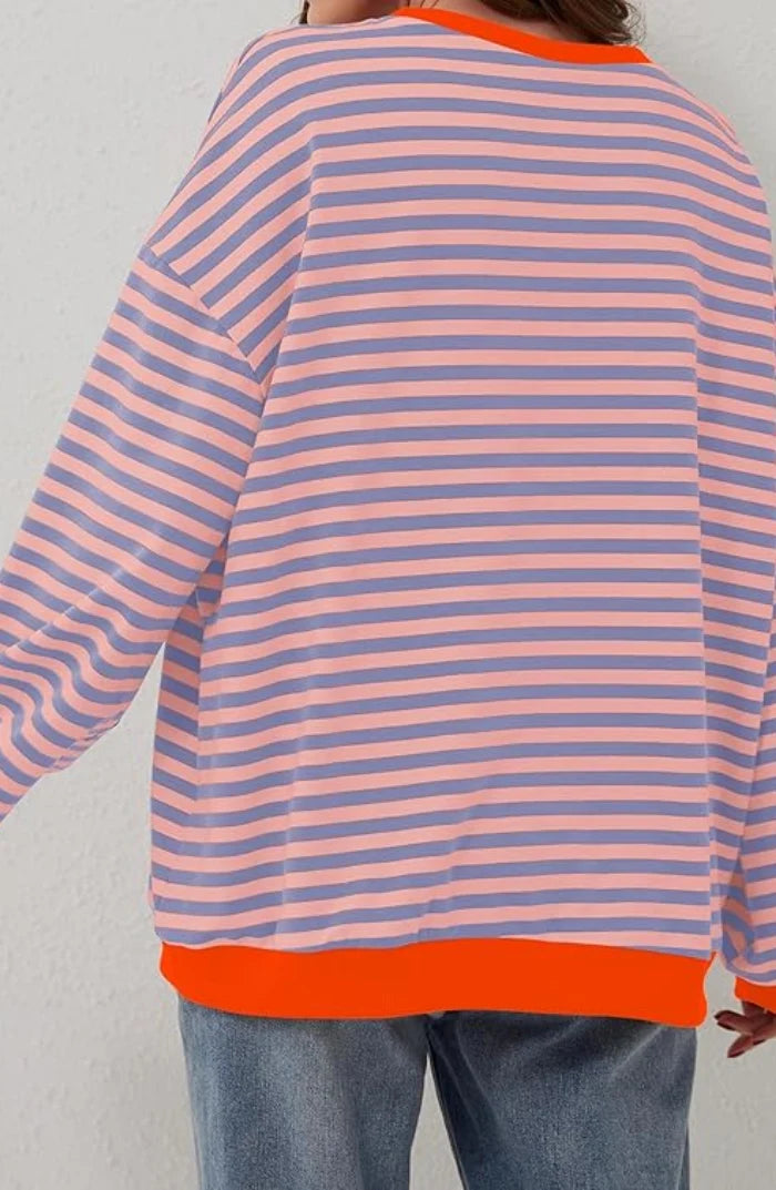 Bold Striped Oversized Sweatshirt with Contrast Trim 5