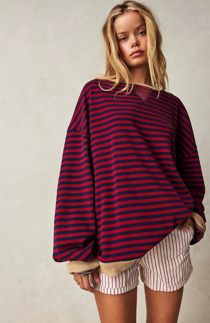 Bold Striped Oversized Sweatshirt with Contrast Trim 8