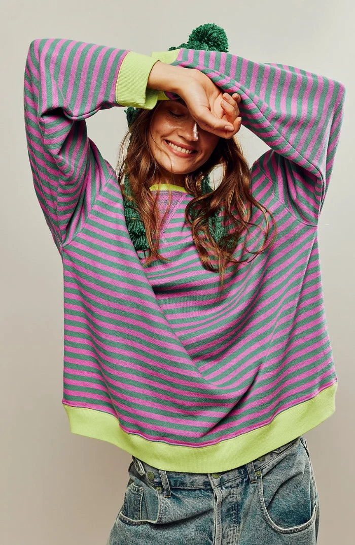 Bold Striped Oversized Sweatshirt with Contrast Trim 0