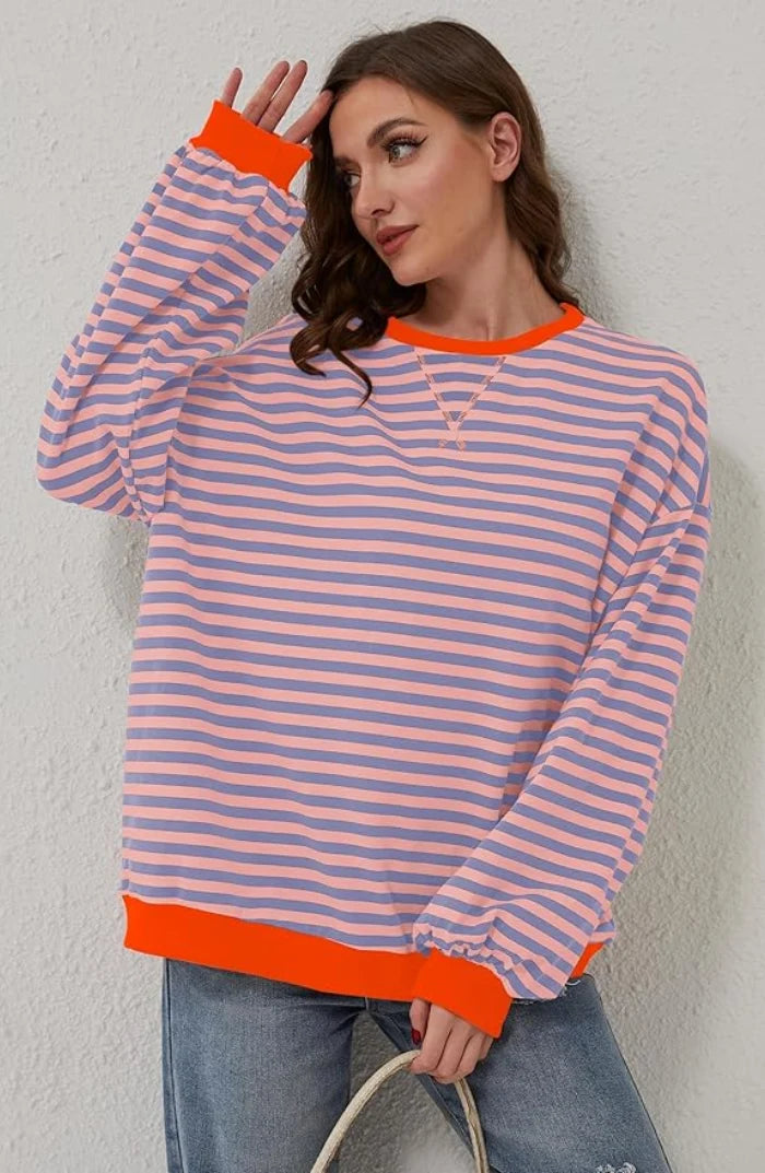 Bold Striped Oversized Sweatshirt with Contrast Trim 4
