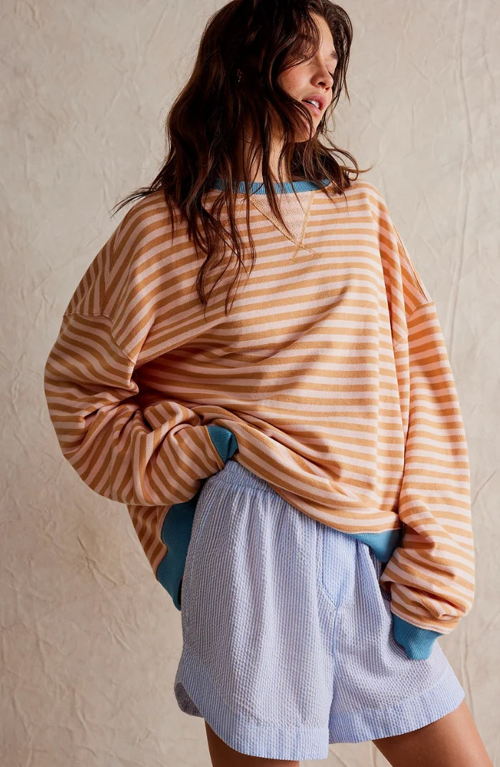 Bold Striped Oversized Sweatshirt with Contrast Trim 6