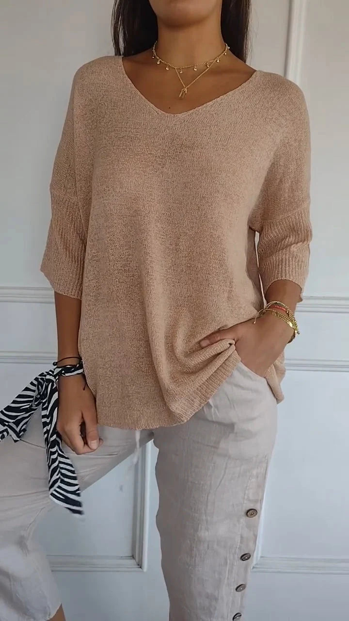 Breathable V-Neck Knit Top for Women in Various Colors 5