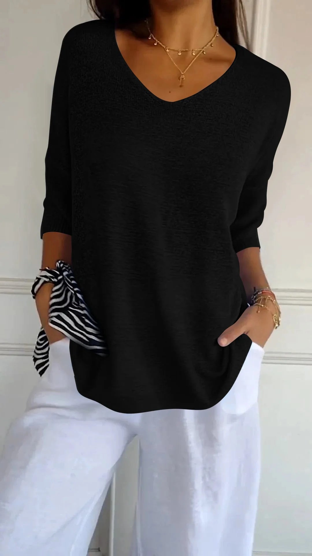 Breathable V-Neck Knit Top for Women in Various Colors 11