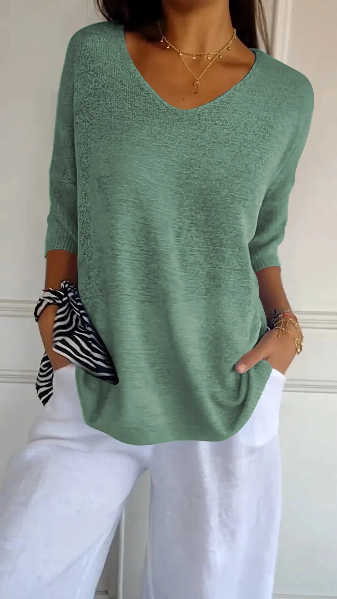 Breathable V-Neck Knit Top for Women in Various Colors 9