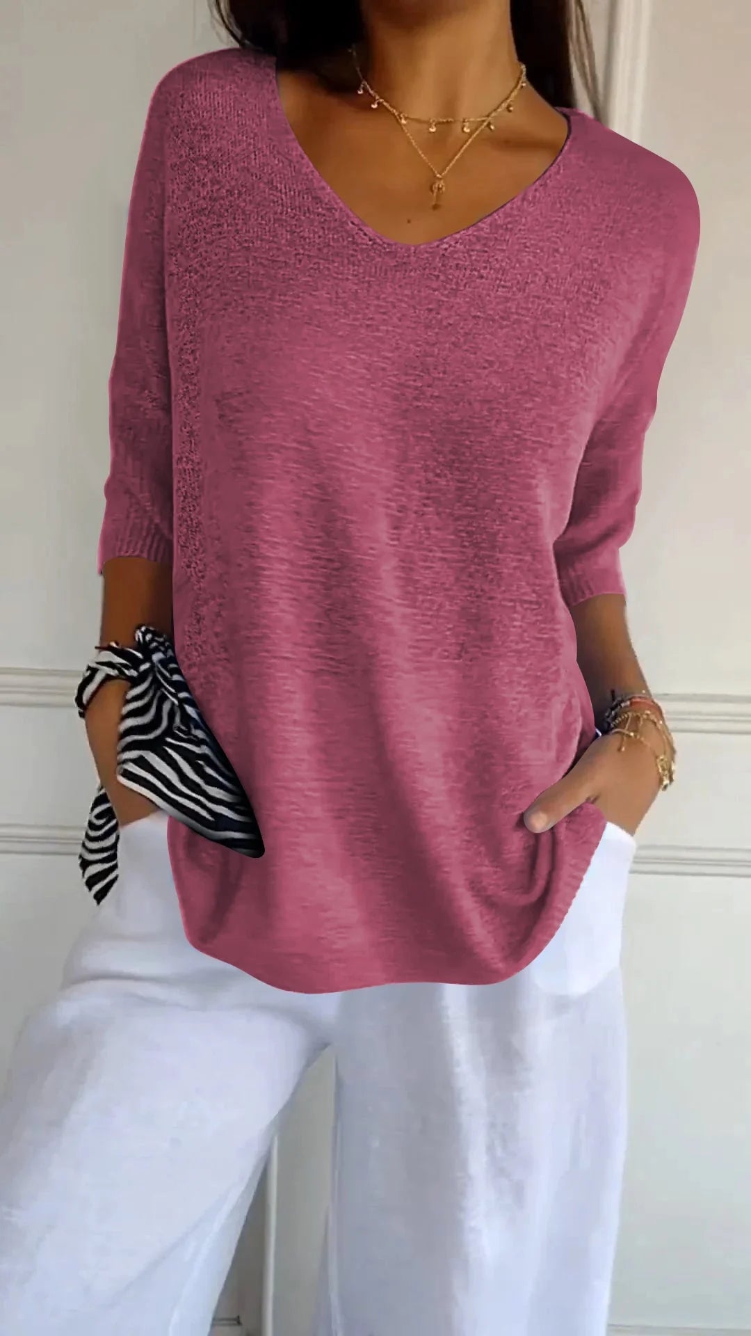 Breathable V-Neck Knit Top for Women in Various Colors 6