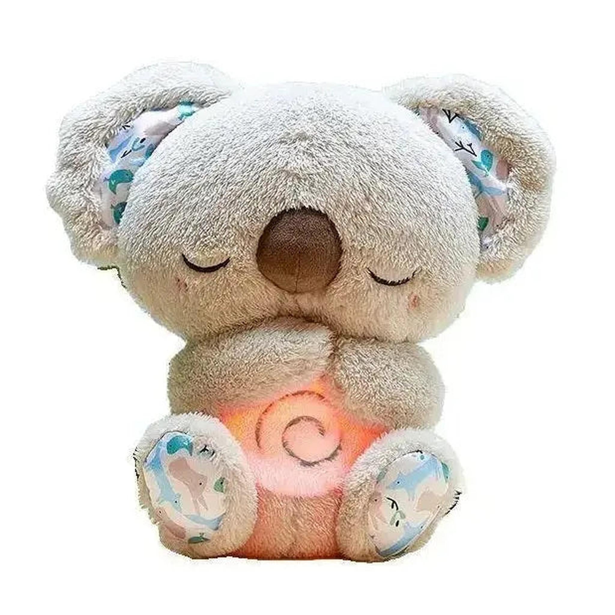 Plush koala toy with closed eyes and a glowing, warm-light belly.
