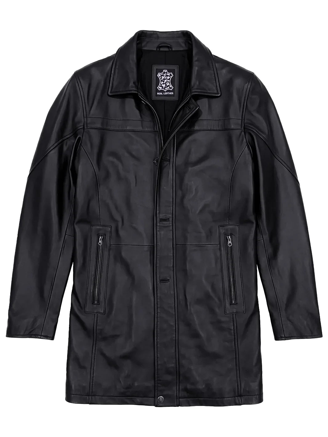 Bristol Men's Black Lambskin Overcoat with Pockets 2