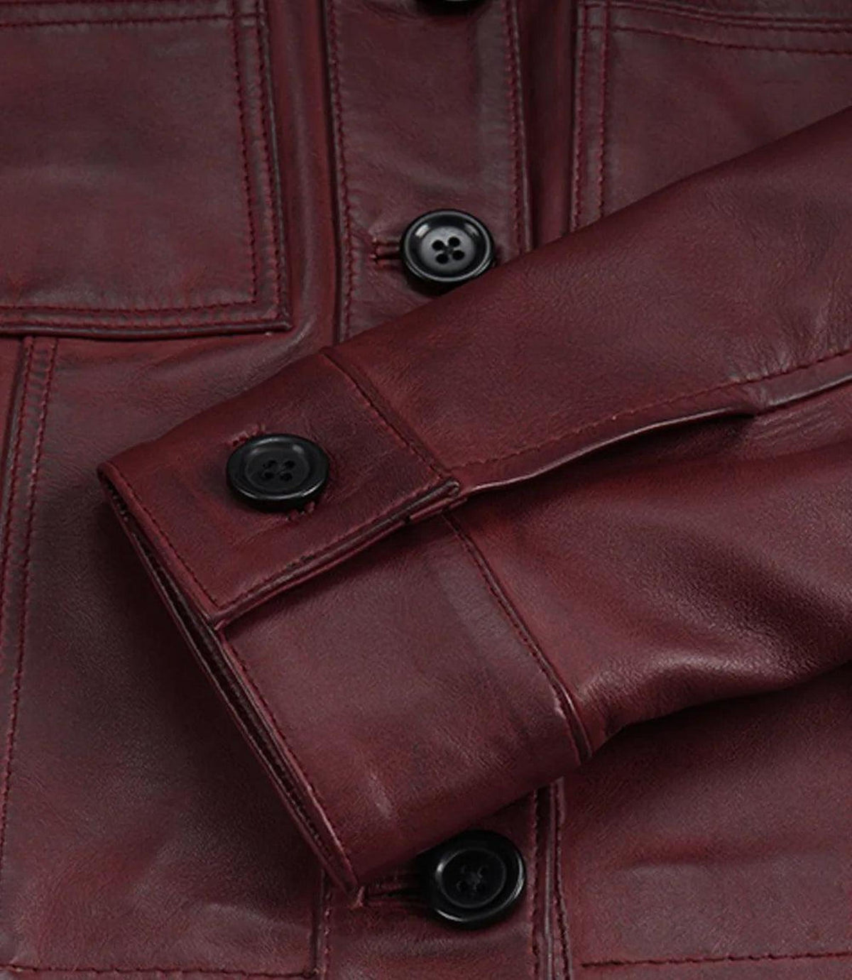 Burgundy Cropped Leather Jacket with Shirt Collar-Leather Jackets-Glompi-Glompi