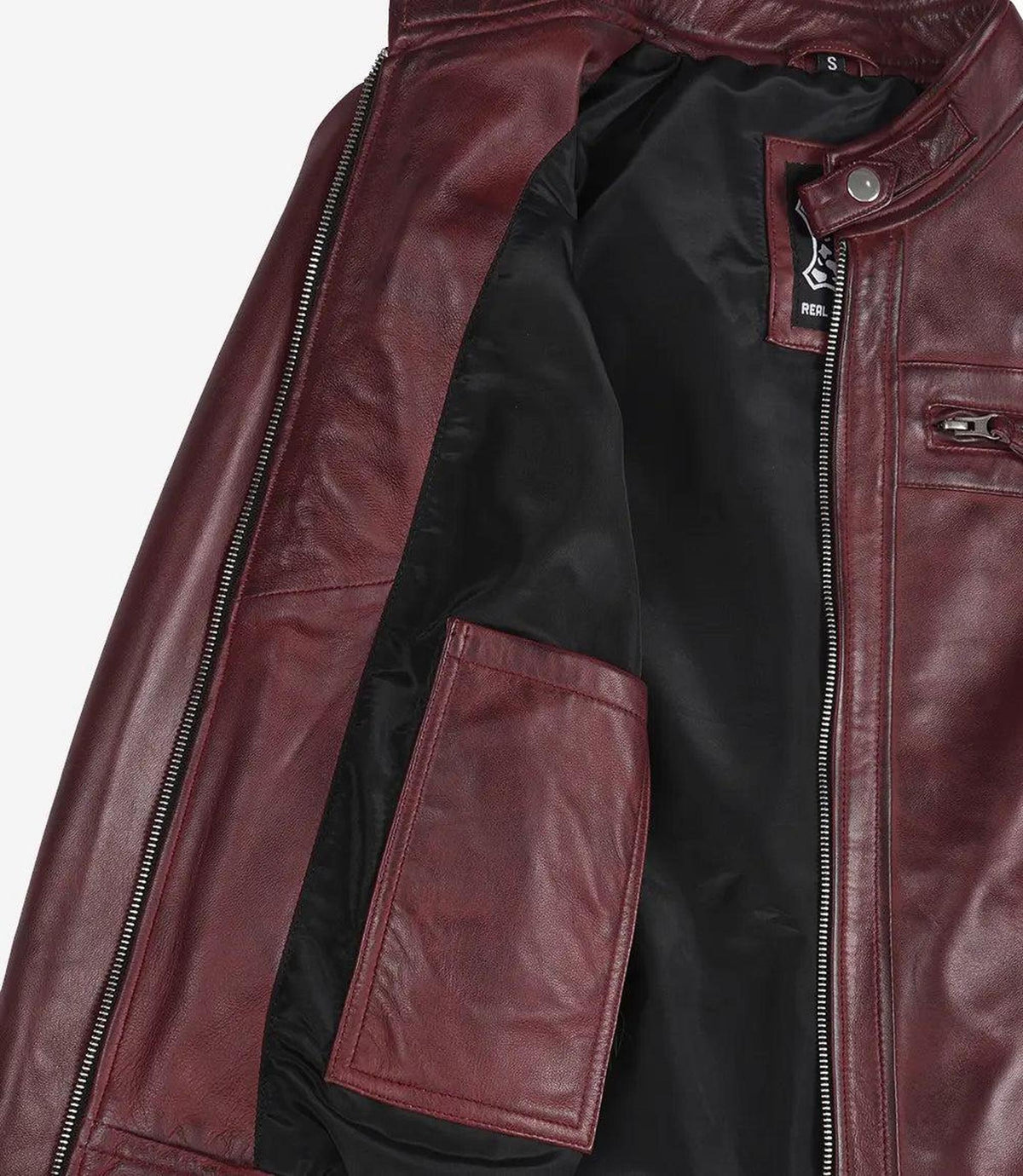 Burgundy Lambskin Leather Biker Jacket for Women-Leather Jackets-Glompi-Glompi