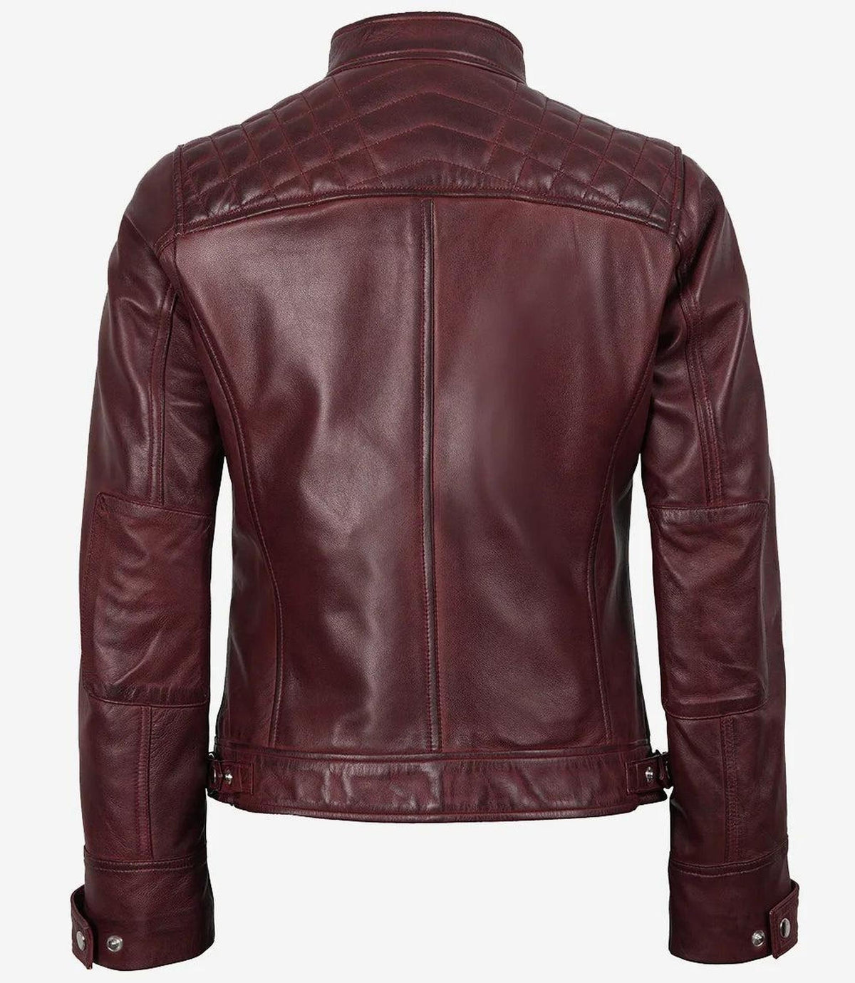 Burgundy Lambskin Leather Biker Jacket for Women-Leather Jackets-Glompi-Glompi