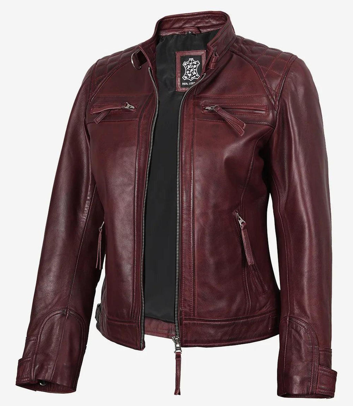 Burgundy Lambskin Leather Biker Jacket for Women-Leather Jackets-Glompi-XS-Glompi