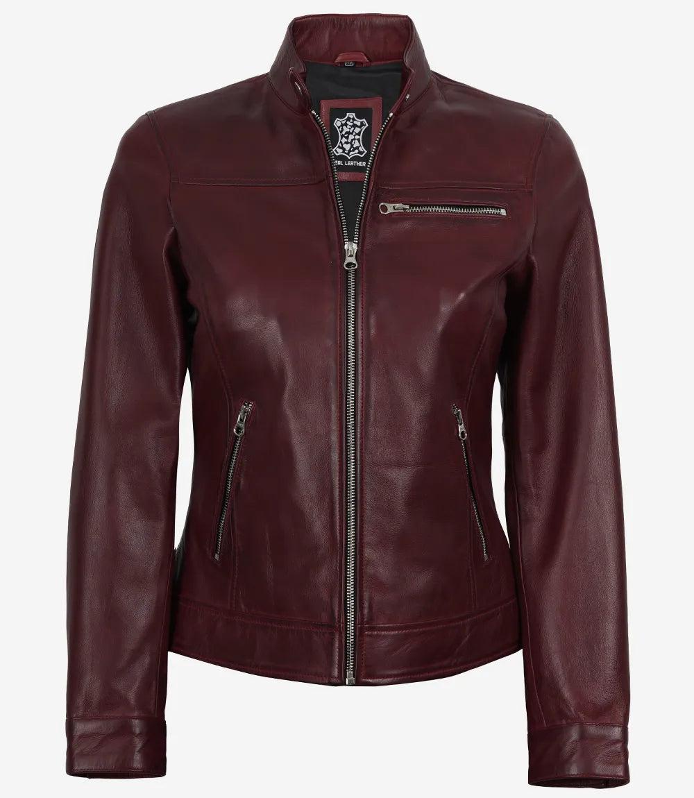 Burgundy Lambskin Leather Jacket for Women with Tailored Fit-Leather Jackets-Glompi-Glompi
