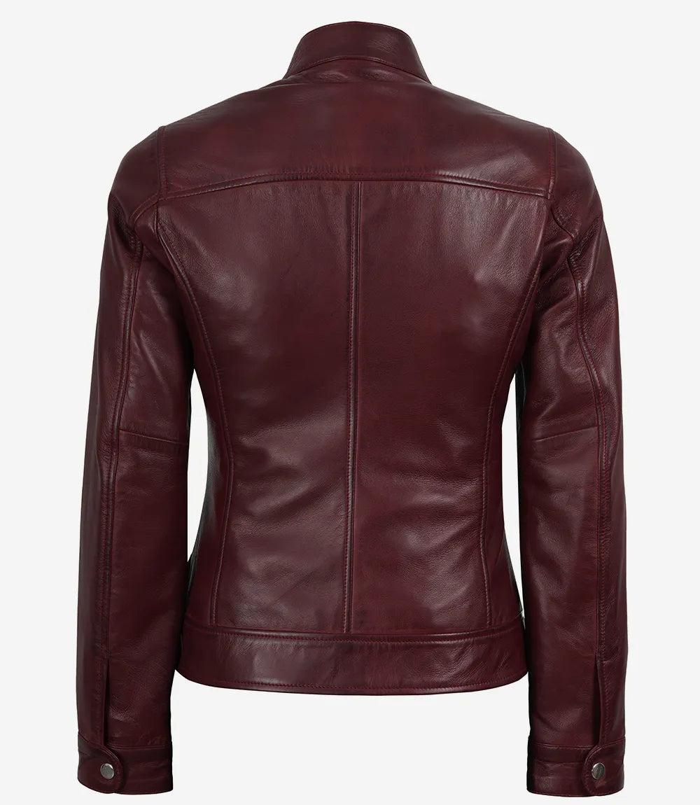 Burgundy Lambskin Leather Jacket for Women with Tailored Fit-Leather Jackets-Glompi-Glompi