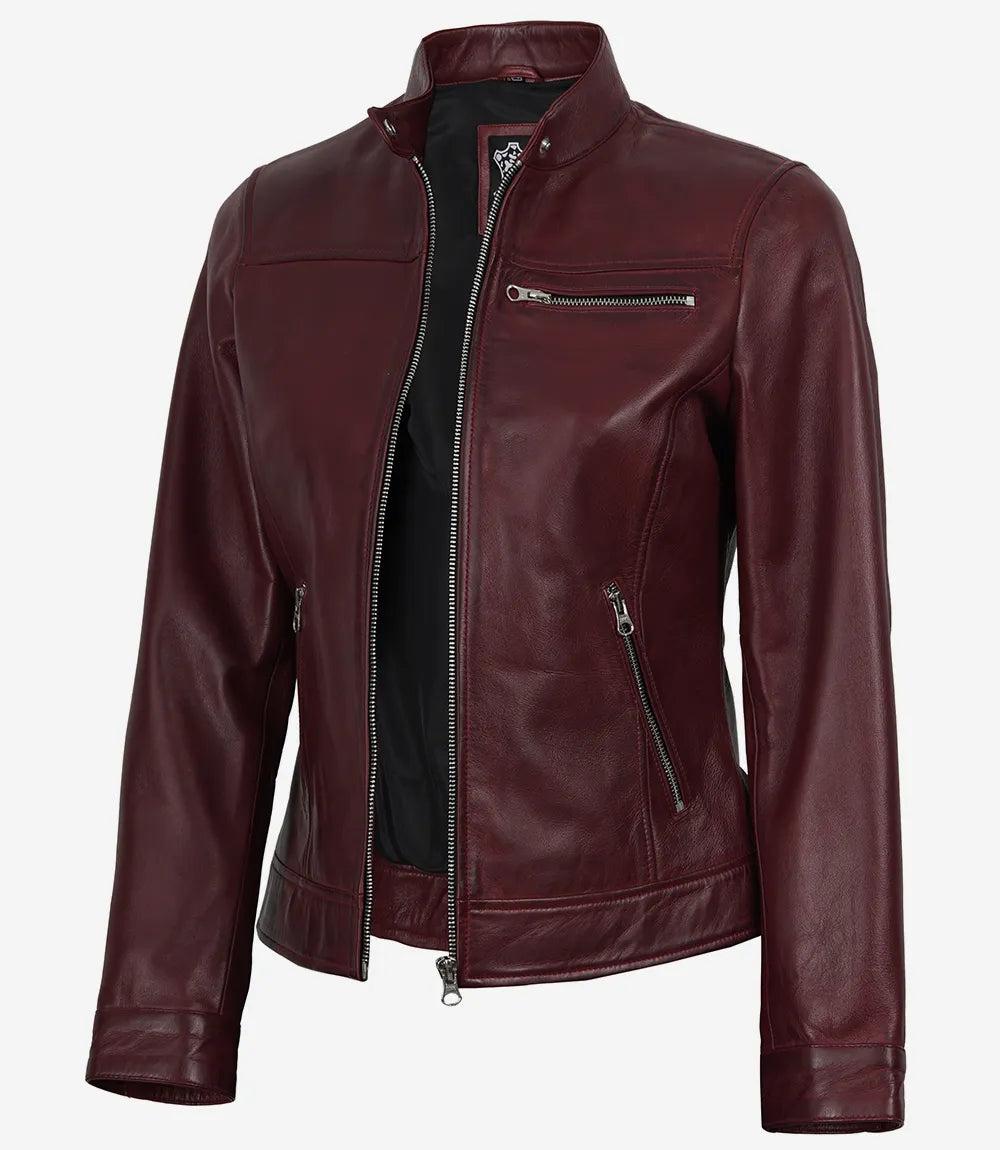 Burgundy Lambskin Leather Jacket for Women with Tailored Fit-Leather Jackets-Glompi-XS-Glompi