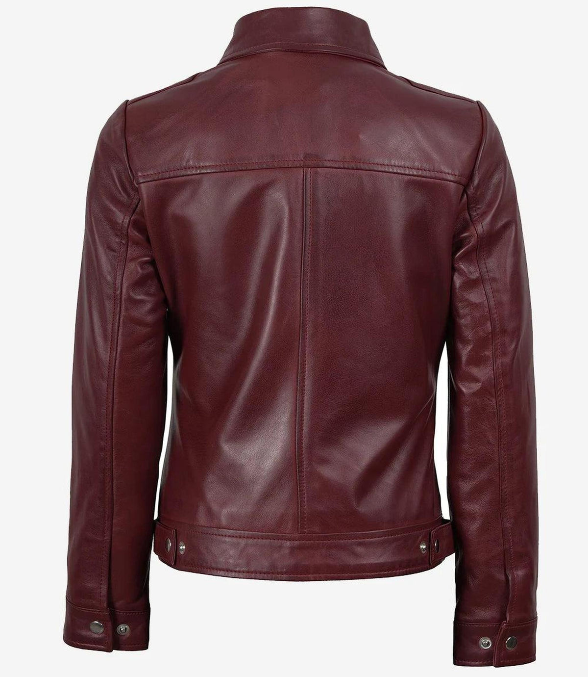 Burgundy Leather Shirt Collar Jacket for Women 5