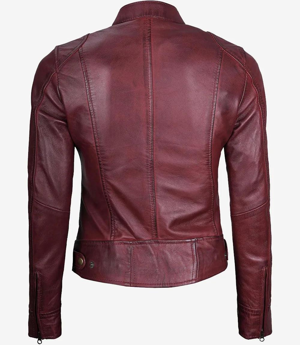 Burgundy Real Leather Biker Jacket for Women-Leather Jackets-Glompi-Glompi